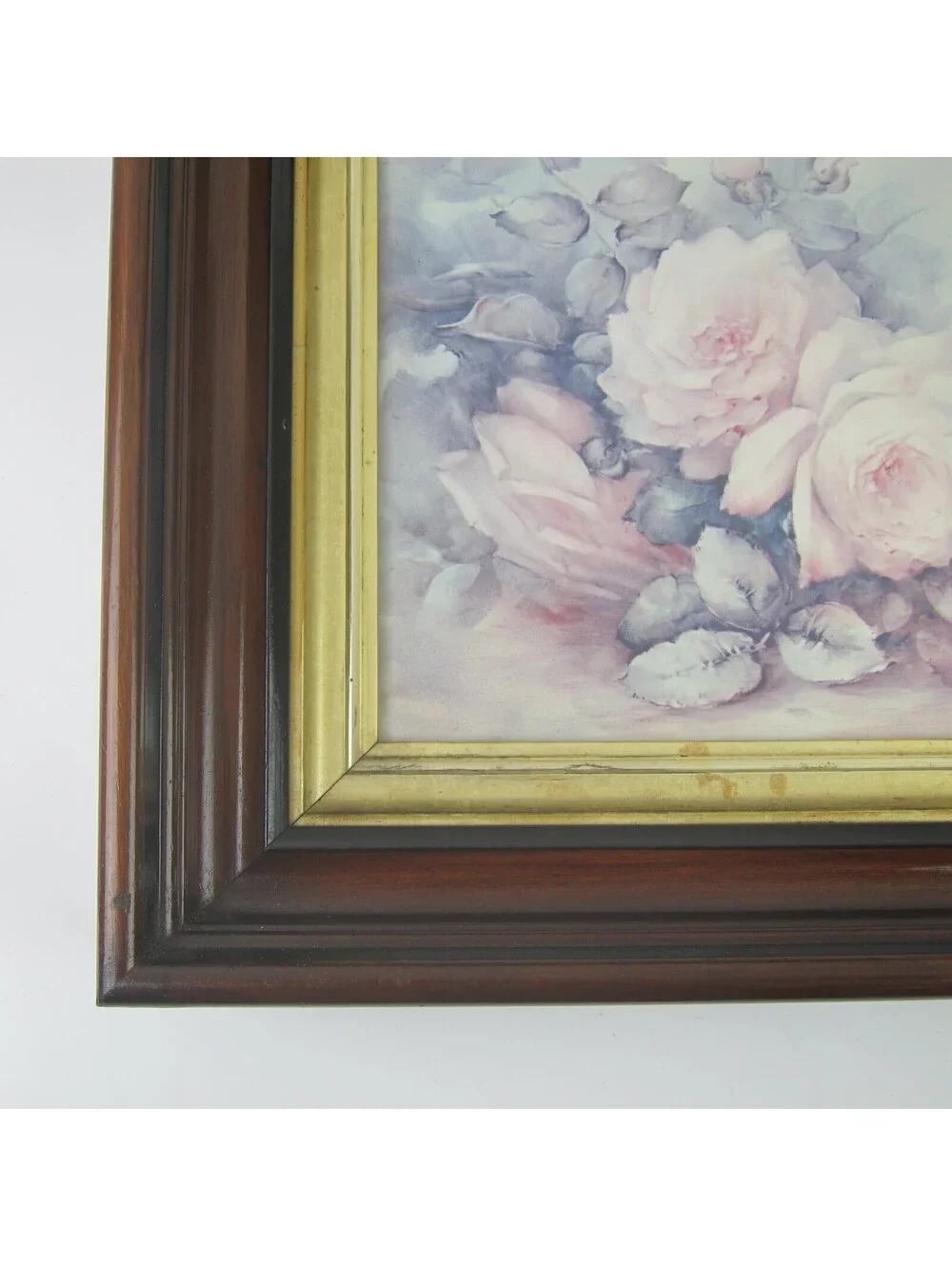Antique Victorian Deep Picture Frame Wood Gold Gilt Vntg Sonie Ames Roses Print